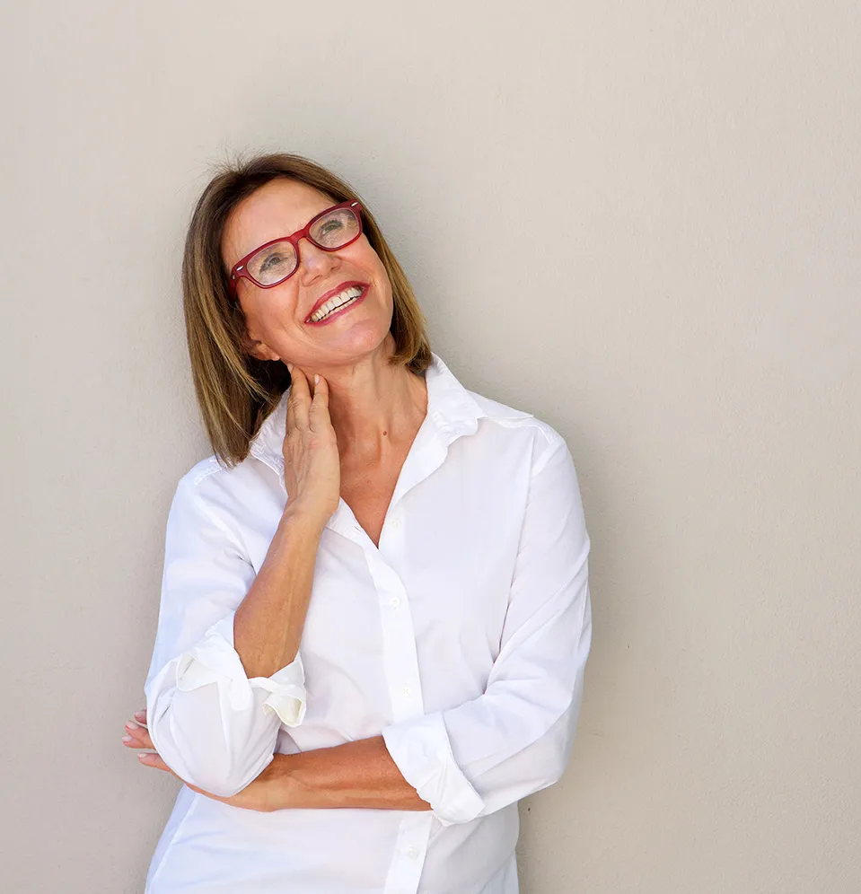 smiling woman looking up